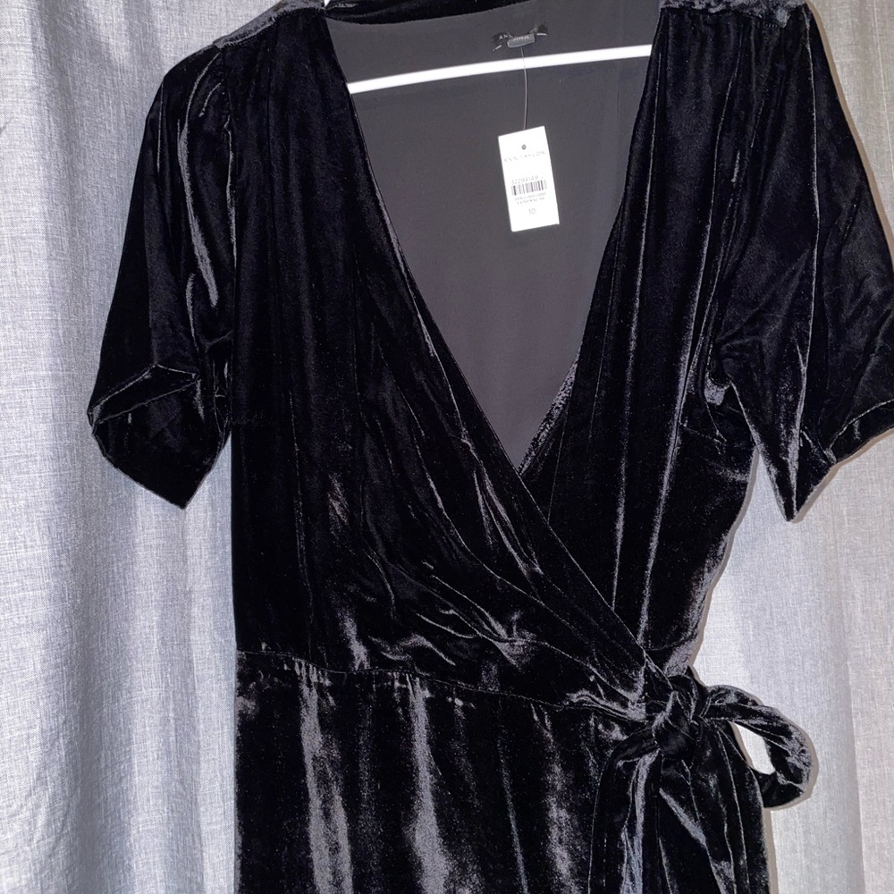 Black velvet wrap dress NWT